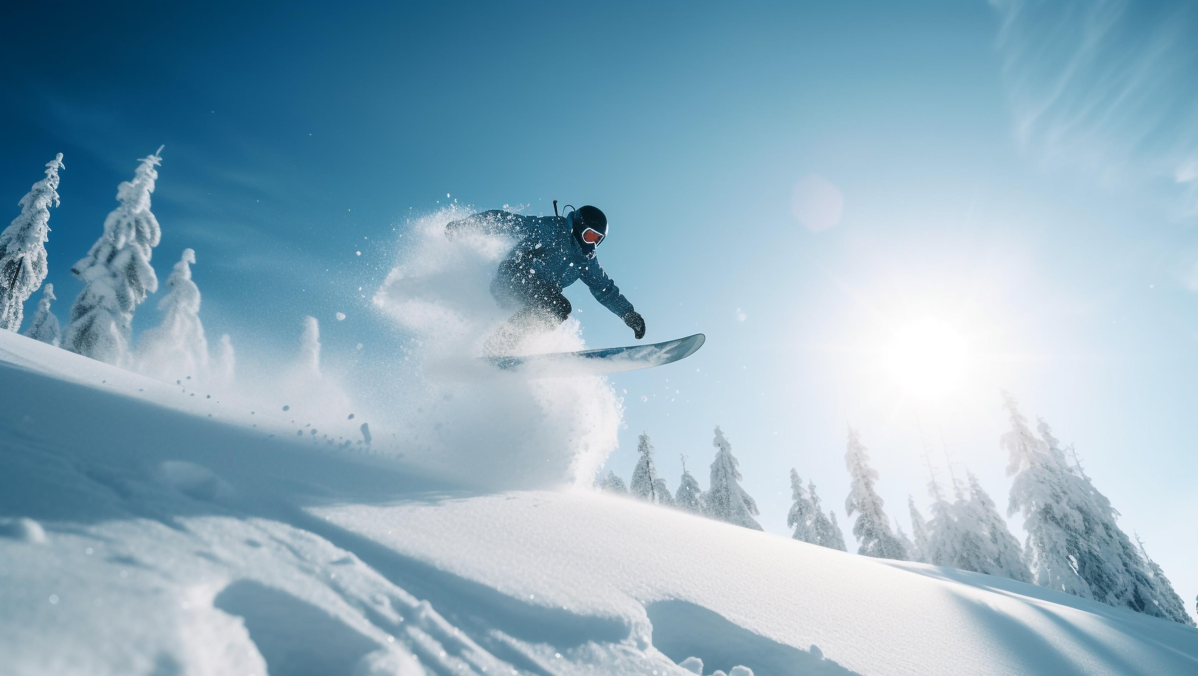 Mann kjører på snowboard i vinterlandskap